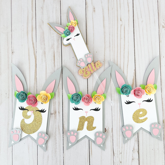 Bunny One High Chair Banner, Spring High Chair Banner, Easter Rabbit Cake Topper, Smash Floral Banner
