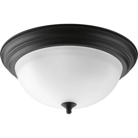 Progress Lighting 3-light Black Flush Mount Fixture with Alabaster Glass Shade