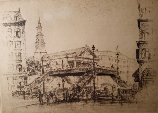Anton Schutz | German/American 1894-1977 "Broadway Bridge", Etching C. 1960, Signed in Pencil, | Free Shipping