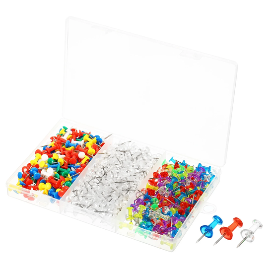 390pcs Push Pins, Plastic Head Map Thumb Tacks Steel Point, Multi-color