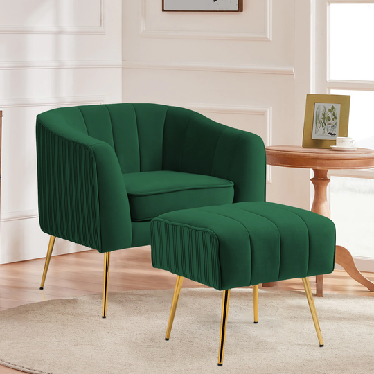Velvet Armchair with Ottoman Set Accent Living Room Chair