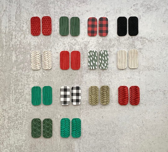 New Christmas Holiday Colors Barrel Shape Rounded Rectangle Leather Teardrop Earring Blanks Sample Pack, Wholesale Pre Cut Diy Part