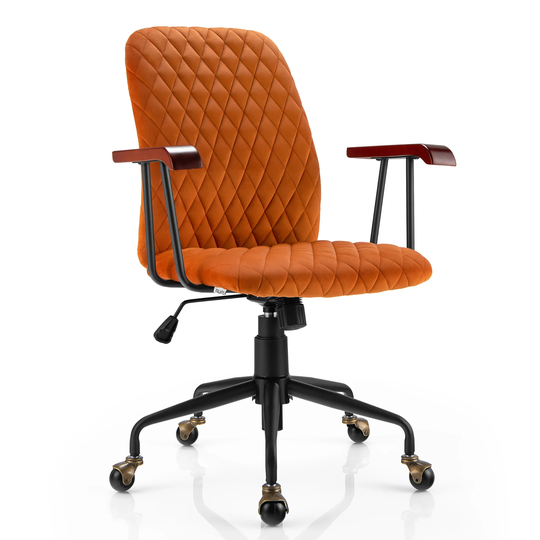 Gymax Velvet Home Office Chair Swivel Adjustable Task Chair w/ Wooden