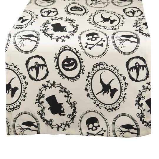 72" White and Black Halloween Portrait Rectangular Table Runner