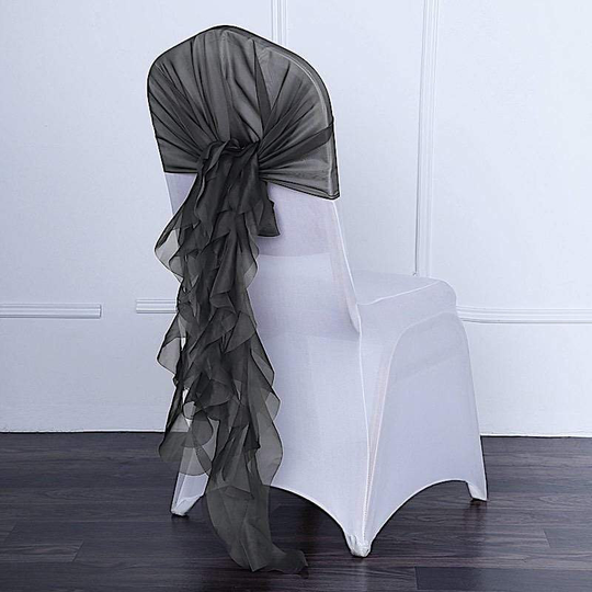 Charcoal Grey Curly Chiffon Chair Sash Bows Ties Wedding Decorations