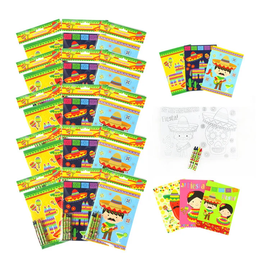 Pinata & Fiesta Coloring Books With Crayons Party Favors