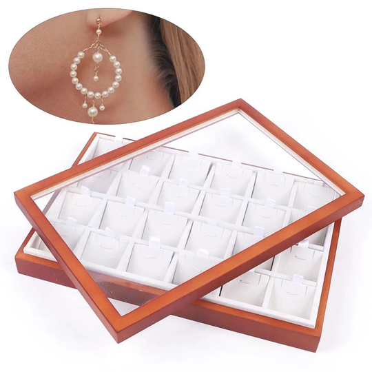 Elegant 24 Grid Wooden Jewelry Organizer Box - 1.97 x 13.78 x 9.45