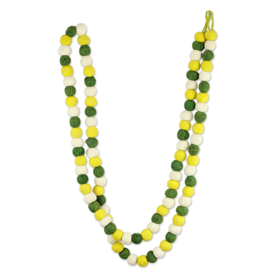 NOVICA Handmade Wool 'Lemon Lime Pompoms' Christmas Tree Garland (India) - Multi color - 0.13