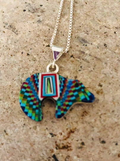 Bears/Multi Color Bears /Bears Necklace/Inlay /Multi Inlay /Turquoise Inlay/Colorful Inlay/Box Chain 18"