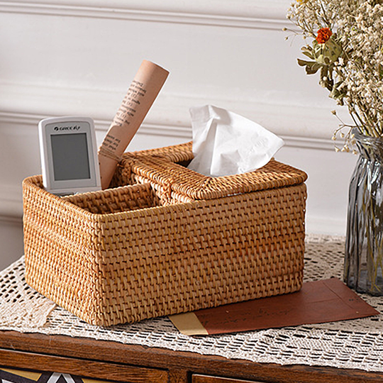 Wicker Basket For Table Top, Multifunction Tissue Box, Rattan Storage Basket, Desk