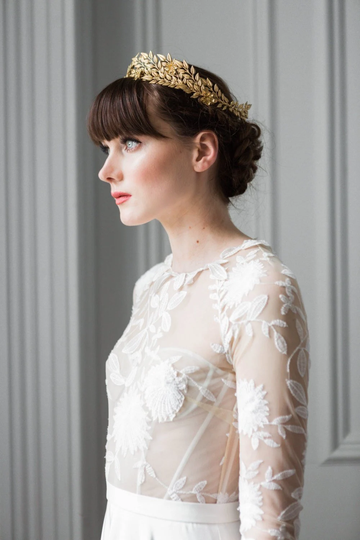 Edwardian Leaf Circlet, Bridal Crown, Gold Flower Coronet, Halo Tiara #106