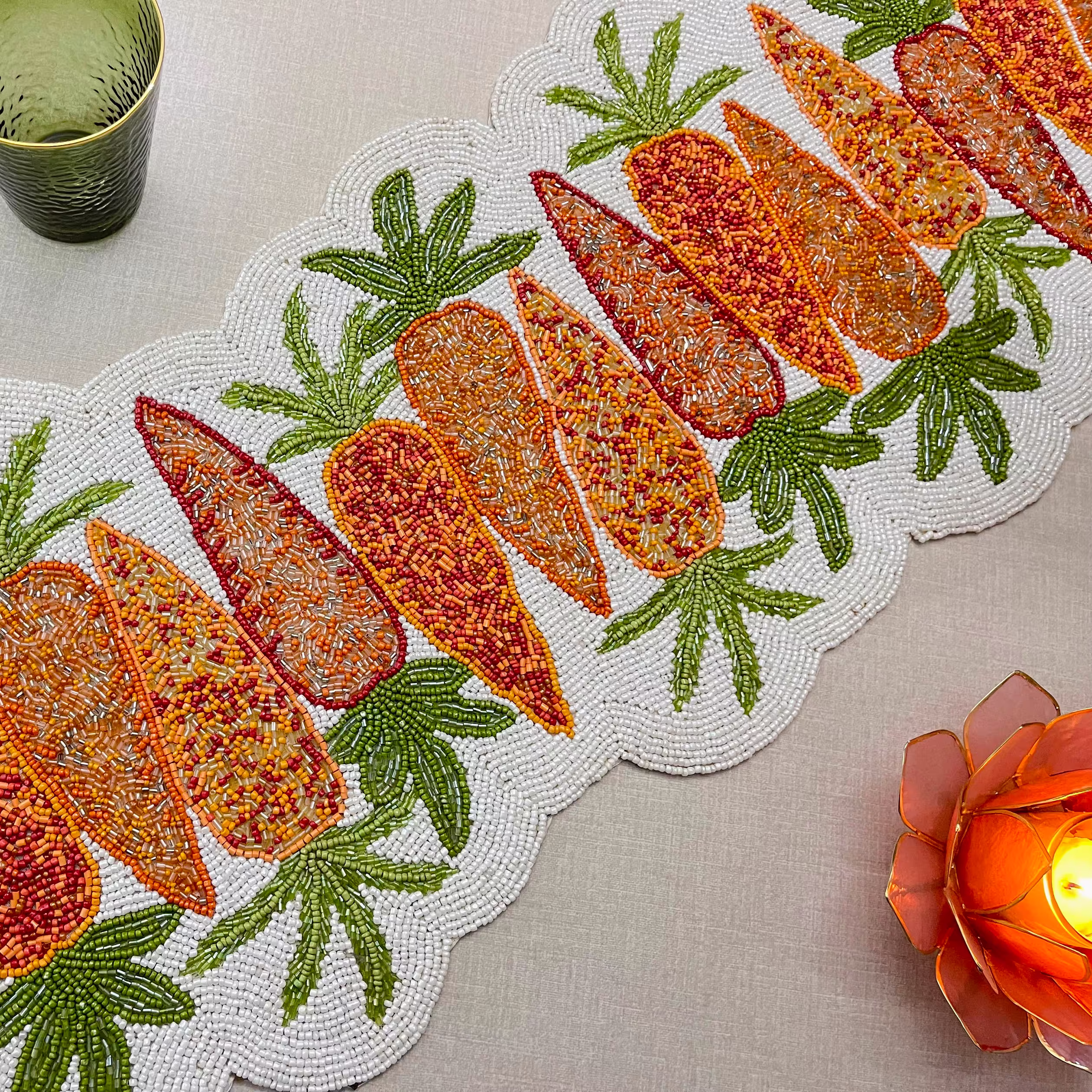 Handmade Bead Table Runner & Placemat, Carrot Design Beaded For Easter