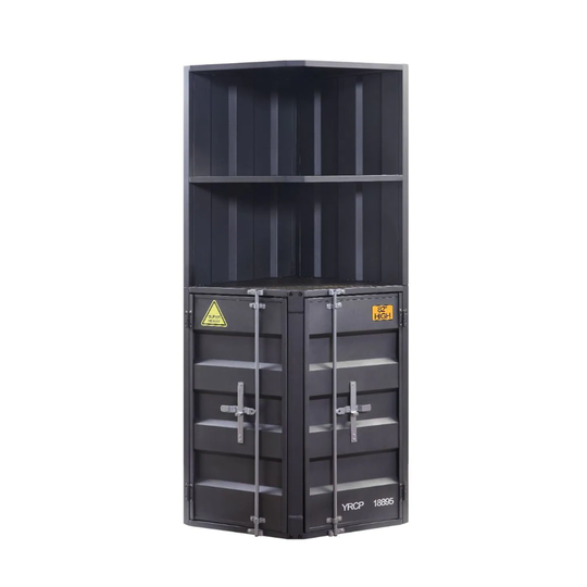 Wooden Corner Bookcase in Gunmetal Finish