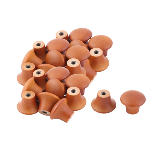 Wood Round Door Closet Drawer Box Case Pull Handle Grip Knob 26pcs - Wood Color,Gold Tone - 0.9" x 0.7"(D*H)