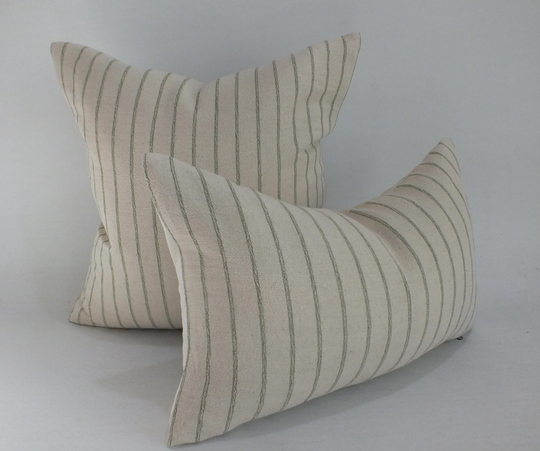 Cream & Green Striped Sofa Pillow Case Sashimi Hand-Woven Floor Cushion Cover Accent Decorative Throw Pillows Ethnic Textiles Home Decor