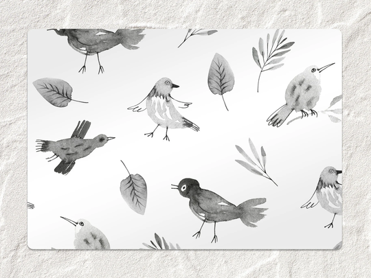 Hand Drawn Birds Chair Mat, Gray Protective White Splat Animals Vinyl Floor Flooring, Comfort Mat