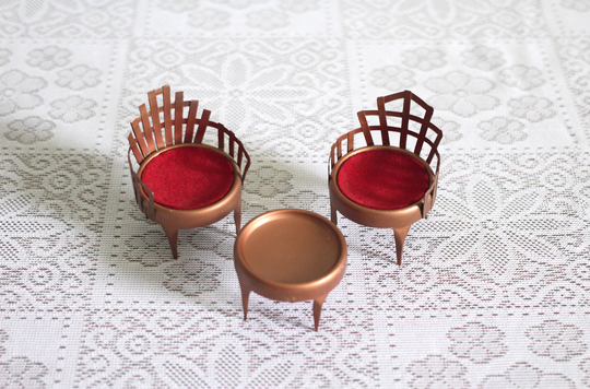 Pair Of Small Chairs - Miniature Doll Soda Can Armchair Dollhouse Furniture -Tramp Art -Gift
