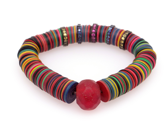 Fantastic Multi Color Vinyl Sapphire Rondelle Flexible Stretch Bracelet