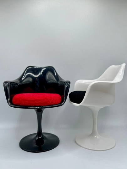 Miniature Tulip Chair 16 Scale Mid Century Modern Acrylic Mini, Mcm Design, Barbie Dollhouse Sized - Black, Red, White