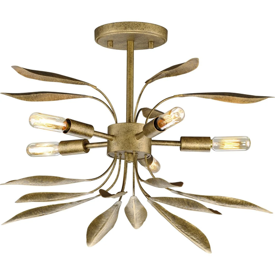 Mariposa Collection 5-Light Antique Gold Luxe Hanging Pendant Light - 20 in x 20 in x 8.37 in