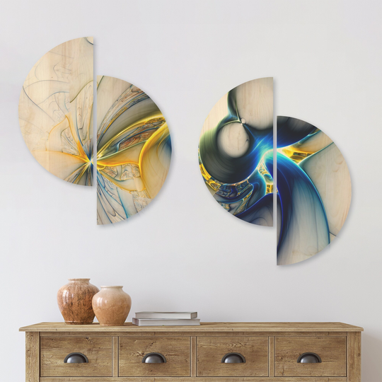 Designart 'Shining Multi Colored Plasma' Abstract Wood Wall Art Set of 4 Half Circles - Multi-Color