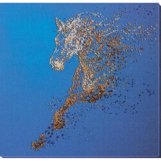 Diy Bead Embroidery Kit On Art Canvas "Golden Horse", Gift. Size 12.6"×12.6" | 32×32 cm | Abris