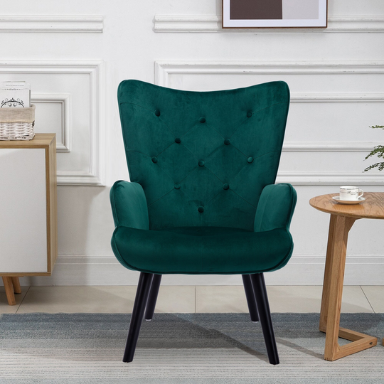 Leisure Chair Velvet Padded Seat Recessed Arms Accent Chair Button Tufting Back