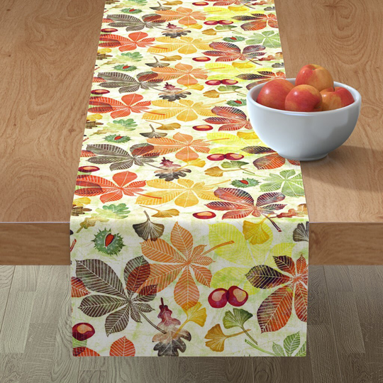 Autumn Leaves Table Runner - Honey Gherkin By Honey Gherkin Chestnut Gingko Cotton Sateen Spoonflower