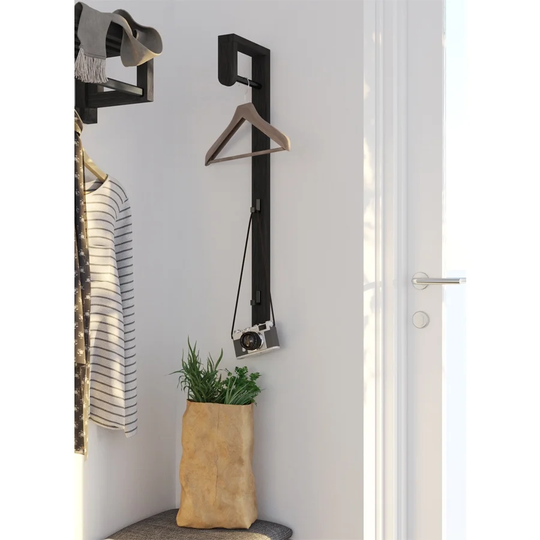 Scandinavian Black Solid Oak Coat Rack