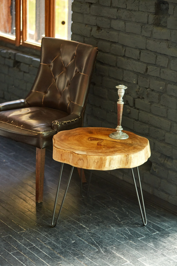 Round Coffee Table, Wood Slab Rustic Club Chair Modern Furniture, Table Small