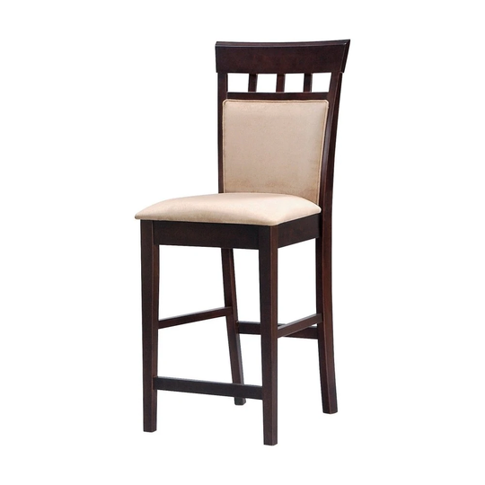 Upholstered Panel Back Counter Height Chair with Fabric Seat, Brown And Beige