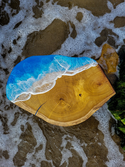 Resin Waves Wood Coffee Table Epoxy Sea Ocean Beach Art Unique Live Edge Furniture Living Room, Kitchen Home Gift For Him Her