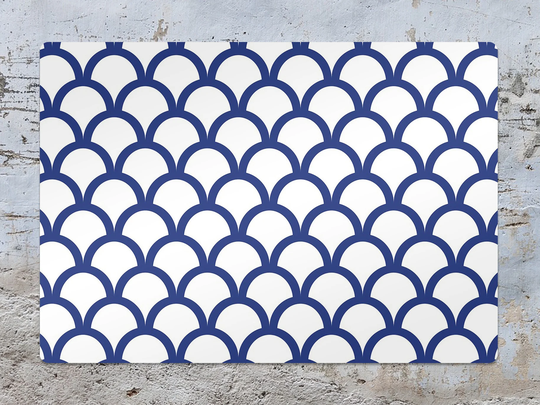 Blue Fish Scale Chair Mat, Navy Vinyl Floor White Protective Minimalistic Splat Pad, Area Rug, Gift Idea, Splash Mat