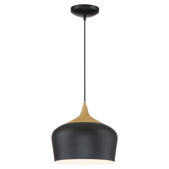 Blend 1-light Black with Wood Grain Pendant