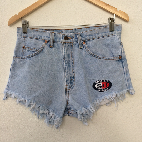 Size 29 Vintage Levis 550 Cutoff Shorts Jeans High Waisted Distressed Light Wash Denim Waist 29"