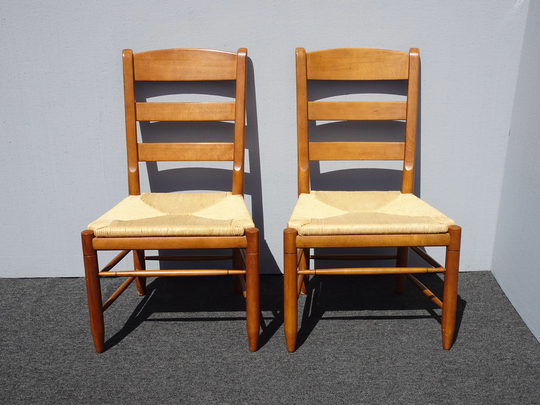 Vintage Ethan Allen French Country Golden Brown Rush Side Chairs