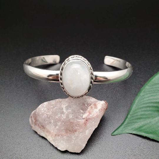 Socute925 Dainty Rainbow Moonstone Bracelet Cuff | Sterling Silver Healing Southwestern Jewelry Simple