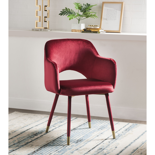 Accent Chair in Bordeaux-Red Velvet & Gold,Contemporary Style