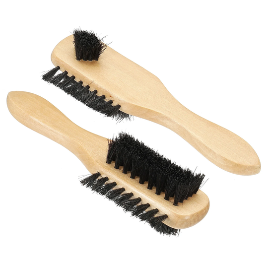 Bristle Shoe Brush w Handle 2Pack 2 Sided Leather Polish Daubers Wooden Color - Wooden Color