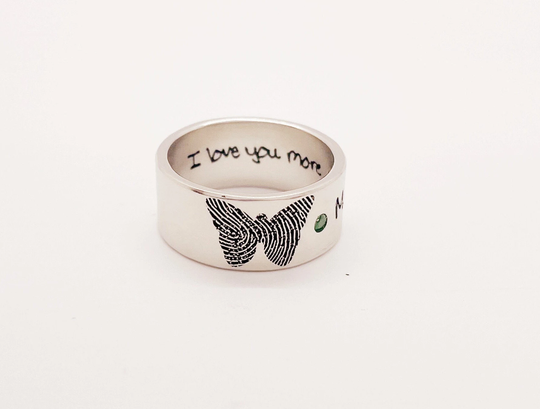 Actual Fingerprint Ring/Birthstone Ring/Custom Design Engraved Ring/Promise Ring/Gift For Her