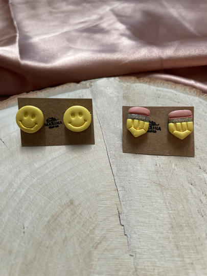 Earrings For Women| Polymer Clay Stud Pencil Earrings & Smily Face Studs Perfect For Back To School