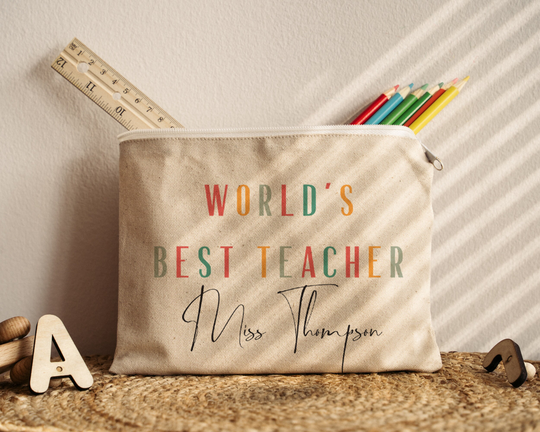 Custom Name Pencil Case Gifts For Teacher, Teacher Appreciation Gift, Educator Canvas Bag, Personalized Thank You Valentines