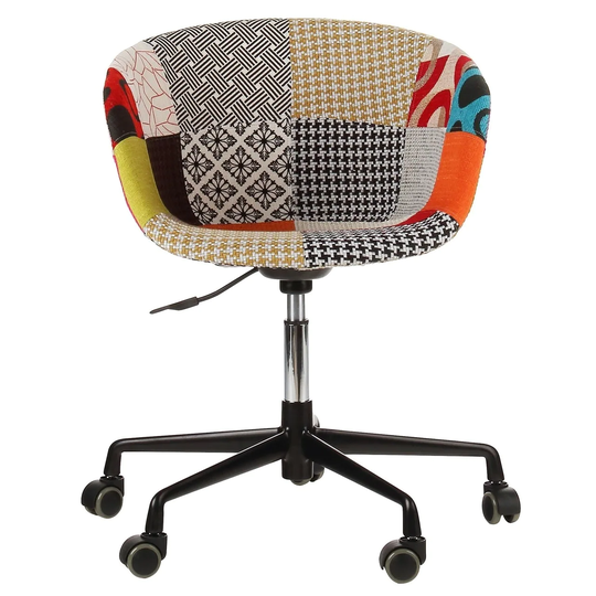 Danish Mid-Century Modern Multicolor Patch Fabric Upholstery Office Chair