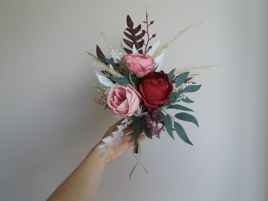 Floral Chair Swag Ceremony Aisle Decor Flower Arch Arrangement, Chair Decor Burgundy Bridal Bouquet, Faux Boutonniere, Bohemian Boutonniere