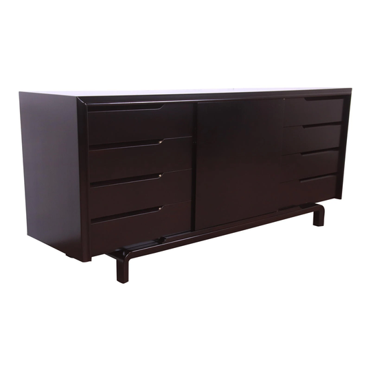 Edmond Spence Swedish Modern Black Lacquered Sideboard Credenza, Newly Refinished