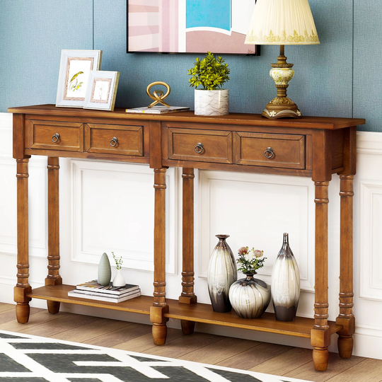 CTEX Console Table with 2 Storage Drawers and 1 Fixed Lower Shelf