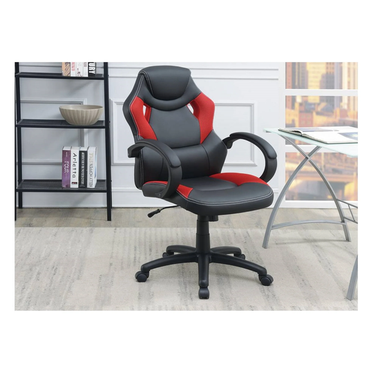 1pc Upholstered Office Chair-Black and Red
