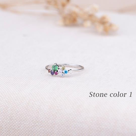 Minimal Colorful Stone Ring, Dainty Sterling Silver Birthstone Wedding Ring Gifts, Gold Personalized Gift, Jewelry