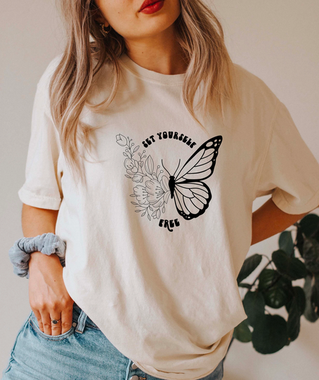 Comfort Colors Celestial Butterfly Shirt, Set Yourself Free Top, Boho Shirt For Women