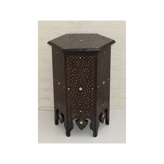 Vintage Handcarved Syrian Table, Wood Side Moroccan Furniture, Wooden Coffee Carved Morocco Home Decor